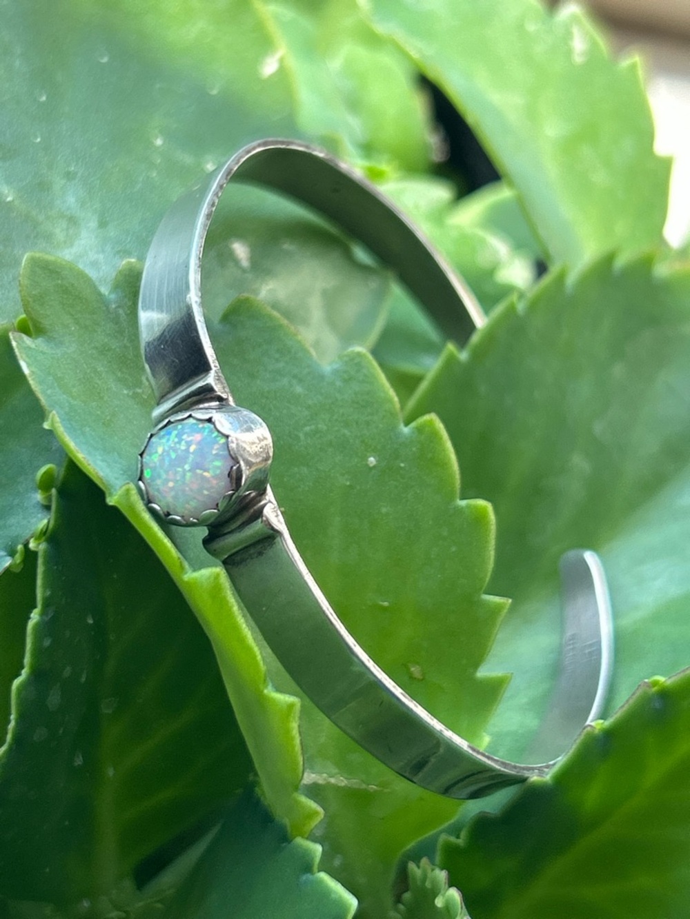Artisan Herbert Tsosie sterling silver 3CT opal cuff bangle bracelet signed